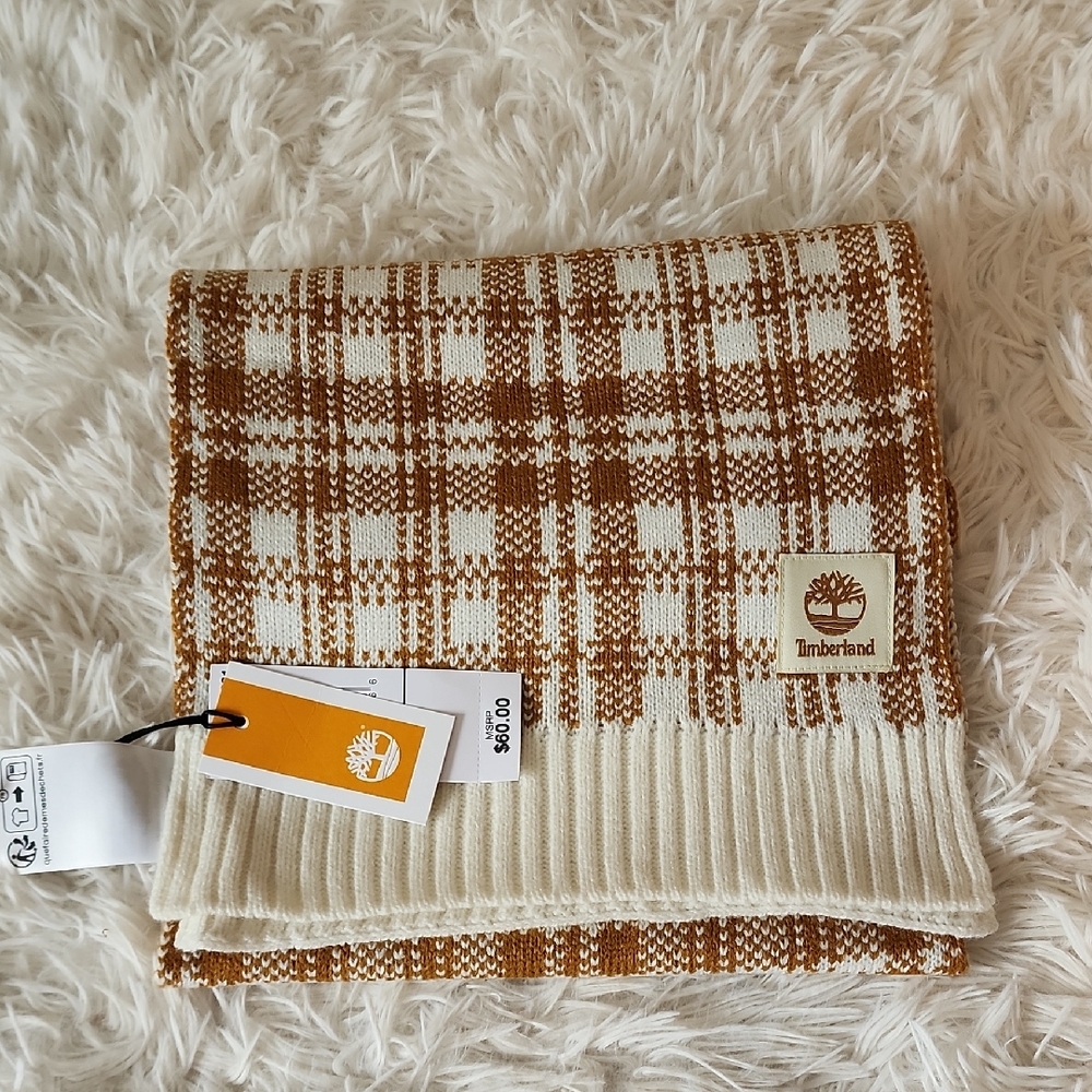 Timberland Brown and Cream Plaid Scarf Brand New
